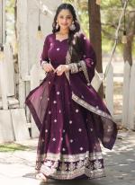 Faux Blooming Wine Wedding Wear Embroidery Work Readymade Gown With Dupatta